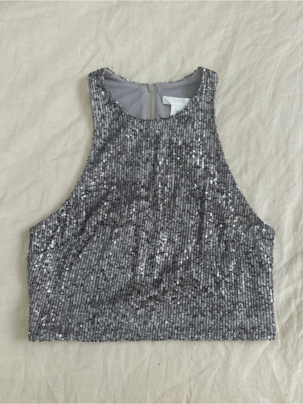 H&M Silver Sequin High-Neck Crop Top